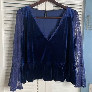 Velvet Top with Lace Sleeves